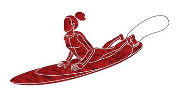 silhouet vrouw surfer surfen sport vector