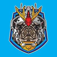 pug dog hoofd vectorillustratie met cyberpunk robot stijl geïsoleerd vector