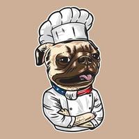 pug dog chef-kok vectorillustratie met vintage stijl geïsoleerd vector