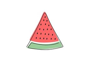 één enkele lijntekening van rood watermeloenfruit vector