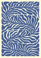 groovy abstract bloem kunst set. biologisch bloemen tekening vormen in modieus naief retro hippie Jaren 60 jaren 70 stijl. botanisch vector illustratie in blauw kleur. curves esthetisch. lang gebogen stam met bladeren.