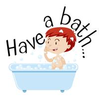 Jongen die bad in badkuip neemt vector
