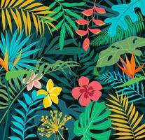 helder tropisch achtergrond met oerwoud planten. vector exotisch patroon met palm bladeren
