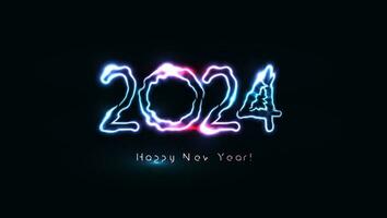 nieuw jaar getallen met bliksem neon effect. elektrisch energie en krachtig blikseminslag lichten voor groet kaarten, affiches, flyers en spandoeken, 2024 kalender en meer. vector illustratie.
