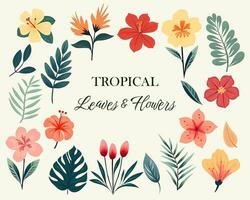 tropisch vector bloemen. waterverf bloemen illustratie. reeks van exotisch bloemen en bladeren. tropisch verzameling