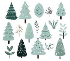 reeks van waterverf Scandinavisch bomen. schattig Kerstmis bomen. modieus scandi vector planten.