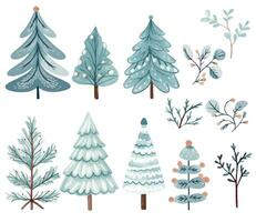 reeks van waterverf Scandinavisch bomen. schattig Kerstmis bomen. modieus scandi vector planten.