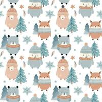 winter naadloos patroon met schattig dieren. Kerstmis vector patroon. hand- getrokken vector kinderen afdrukken