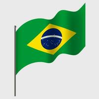 zwaaide Brazilië vlag. braziliaans vlag Aan vlaggenmast. vector embleem van Brazilië