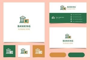 bank logo ontwerp met bewerkbare slogan. branding boek en bedrijf kaart sjabloon. vector