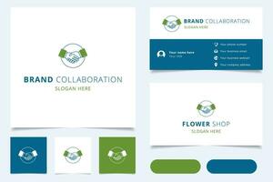 merk samenwerking logo ontwerp met bewerkbare slogan. branding boek en bedrijf kaart sjabloon. vector