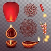 diwali realistische transparante set vectorillustratie vector