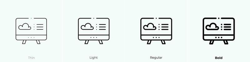 slim TV icoon. dun, licht, regelmatig en stoutmoedig stijl ontwerp geïsoleerd Aan wit achtergrond vector