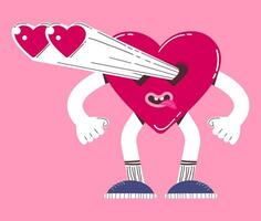 schattig liefde hart karakter. vector illustratie van een hart mascotte in retro tekenfilm stijl. concept voor Valentijnsdag dag.