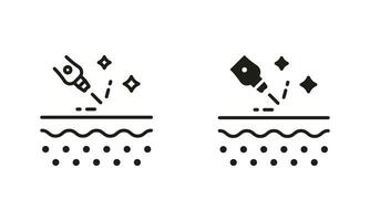 laser behandeling voor huid lijn en silhouet zwart icoon set. esthetisch kunstmatig procedure. dermatologie schoonheid behandeling voor lichaam huid. gelaats haar- verwijdering pictogram. geïsoleerd vector illustratie.