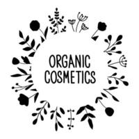 ronde sjabloon met planten voor tekst. biologische cosmetica belettering vector