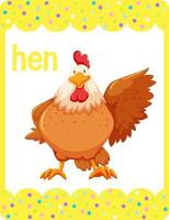 woordenschat flashcard met woord hen vector