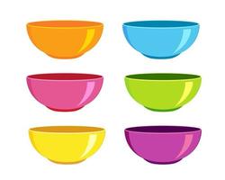 verzameling lege kleurrijke kommen. schoon servies voor salade of soep vector