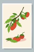 set van verse tomaten op tak. bladeren. eenvoudige platte groente. vector