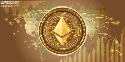 gouden symbool munt ethereum op elektronische circuit achtergrond. vector