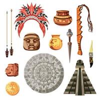 Maya beschaving cultuur icon set vector illustratie