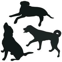 schetsen beeld van zwart silhouet honden, schets van huisdieren. Gaan, staan, zitten, liegen, leugen, rennen, springen, opleiding, wandelen, bewaken, poseren, Speel, tonen vector