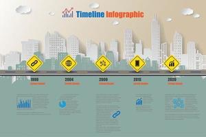 stad roadmap tijdlijn infographic sjabloon met verkeersbord vector