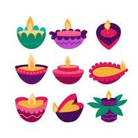 diwali festival vector vlak set. verschillend soorten van diwali deepak lampen clip art