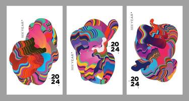 nieuw jaar 2024 kalender Hoes en groet kaart met kleurrijk abstract vloeistof achtergrond ontwerp vector