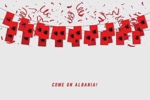 Albanië garland vlag met confetti op grijze achtergrond. vector