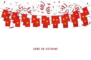 Vietnam garland vlag met confetti op witte achtergrond. vector