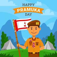 Indonesische scoutsjongen die pramuka-dag viert vector