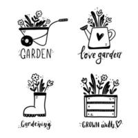 set handgetekende tuin belettering citaten. vectorillustratie. vector