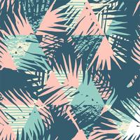 Naadloos exotisch patroon met tropische palmbladen op geometrische achtergrond. vector