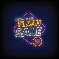 flash verkoop neon uithangbord op bakstenen muur vector