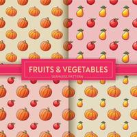 fruit en groenten. naadloze patronen met pompoenen, appels, peren vector