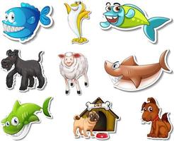 set stickers met zeedieren en honden stripfiguur dogs vector