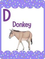 alfabet flashcard met letter d voor ezel vector