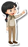 meisje in safari outfit stripfiguur sticker vector