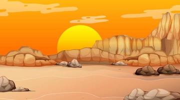 leeg woestijnboslandschap bij zonsondergangtijdscène vector