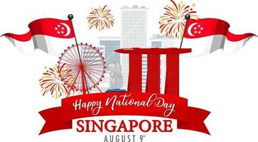 singapore nationale feestdag banner met marina bay sands singapore vector