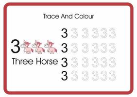 tellen traceren een kleur paard nummer 3 vector
