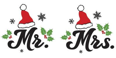 Kerstmis Dhr en Mvr bruiloft vector illustratie met schattig de kerstman hoed. vrolijk Kerstmis ontwerp geïsoleerd mooi zo voor Kerstmis groeten kaarten, poster, afdrukken, sticker, uitnodigingen, baby t-shirt, mok, geschenken.