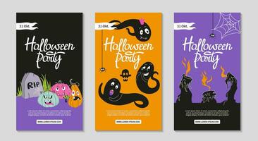 sociaal media verhalen sjabloon set. halloween vakantie verticaal Sjablonen. halloween partij, uitverkoop en sociaal media na. vector illustratie voor mobiel appjes, banier ontwerp en web internet advertenties.