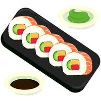 geïsoleerd uramaki sushi met Zalm plakjes Aan wit achtergrond vlak ontwerp illustratie vector
