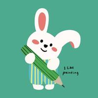hand- getrokken schattig tekenfilm konijn illustraties vector