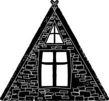 een driehoek vormig huis met een venster en een deur vector