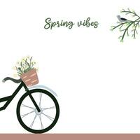 fiets met mand van bloemen. voorjaar tijd. vector