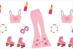 roze naadloos achtergrond met kleding van roze pop vector