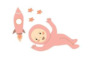 schattig baby meisje in een roze pak astronaut achtergrond vector